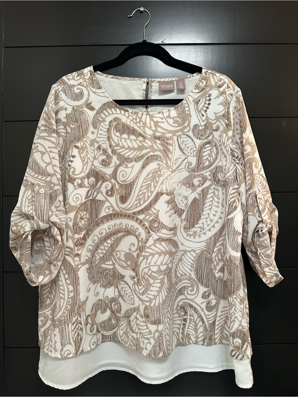 Chico's Cream & Beige Paisley Layered-Hem Blouse